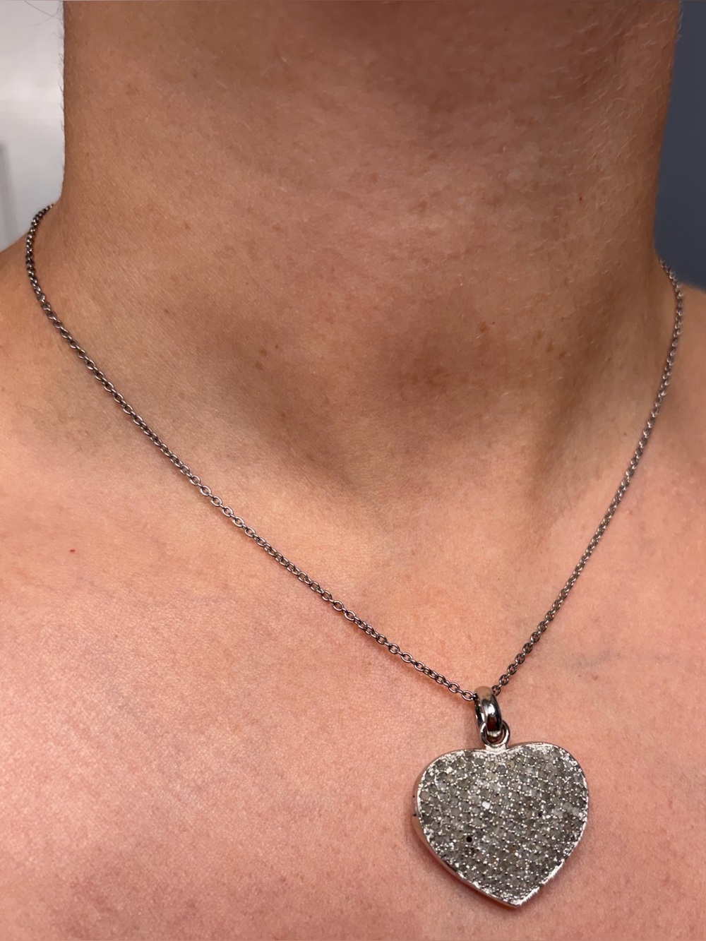 Dee Berkley Jewelry 925 Sterling Heart Locket with Diamonds & Sterling Chain
